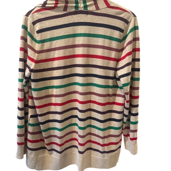 Lands End Cardigan Women M Beige Striped Rainbow Cozy Open Tunic Cardigan - Picture 2 of 6